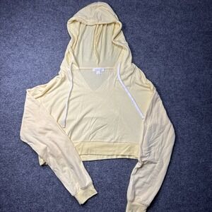 Colsie Hoodie Women's Small‎ Yellow Lightweight V-Neck Long Sleeve Crop Top